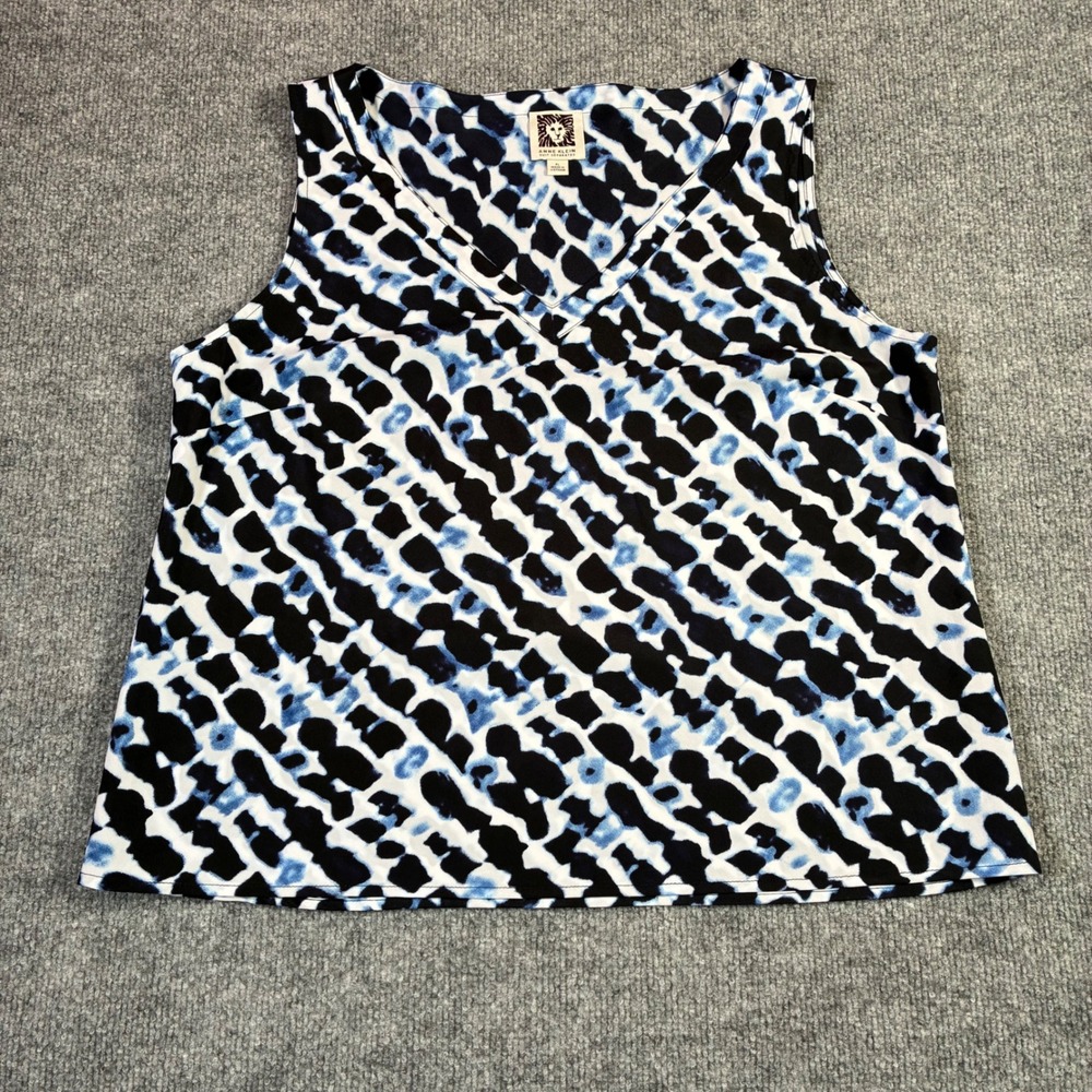 Anne Klein V Neck Tank Women PL‎ Blue Black Abstract Suit Separates Top